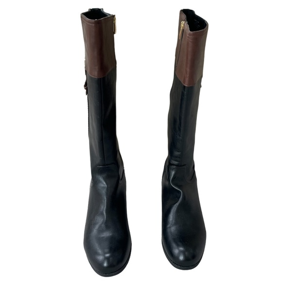 Wide Calf Boots Liz Claiborne Tilia Black Brown Riding Boots Size 9 1/2 W - Picture 6 of 16